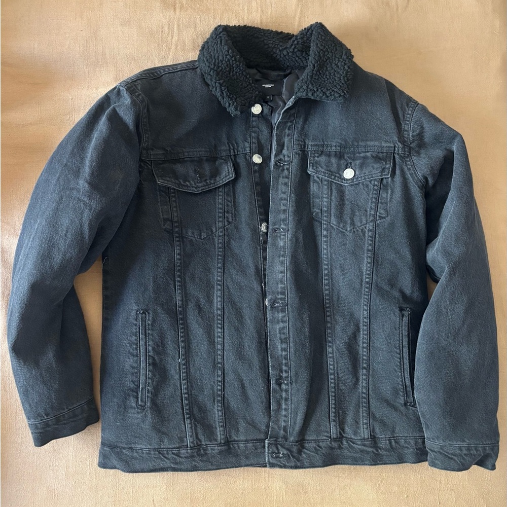 Women’s Black Denim Jacket with Sherpa Collar